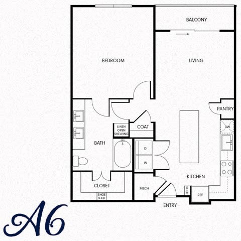 Floor plan for 1 bed, 1 bath, 811 sqft